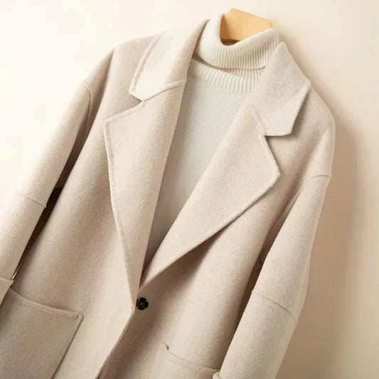 Manteau femme slim en coton-laine – Élégant et chaud Automne/Hiver