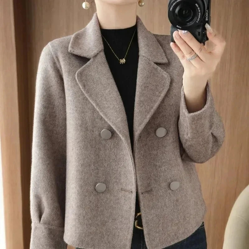 Manteau femme en laine mélangée (style casual, coupe slim)