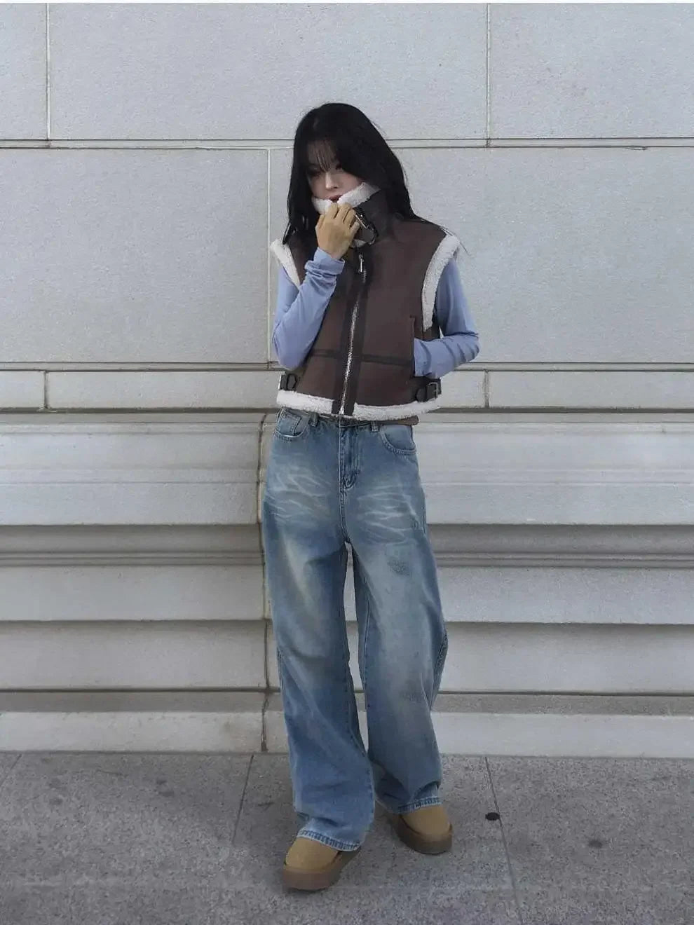 Gilet en laine d’agneau style coréen – Chaud et élégant Automne/Hiver