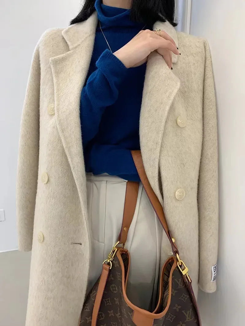 Manteau mi-long en alpaga double face – Style coréen chaud et élégant