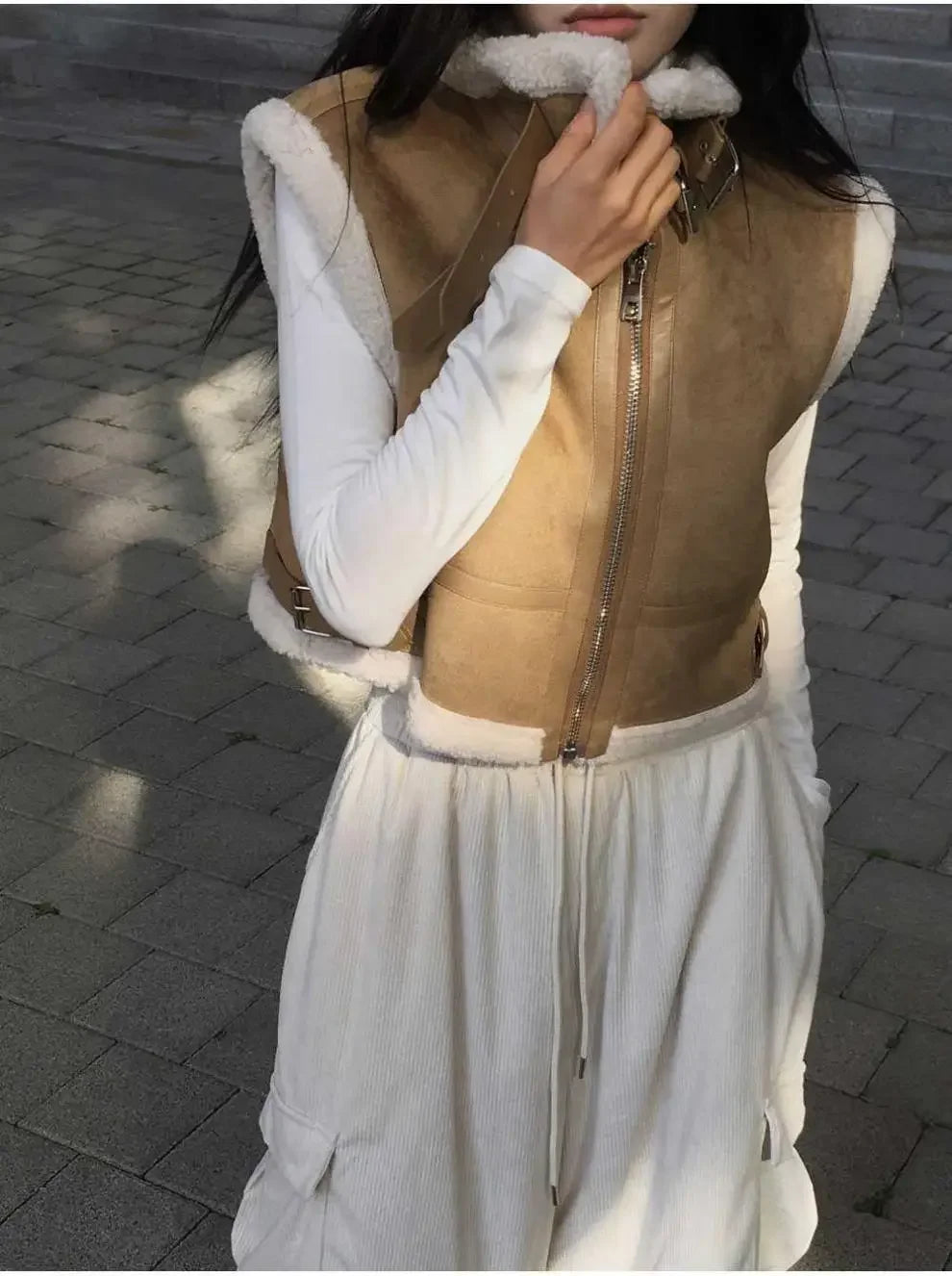 Gilet en laine d’agneau style coréen – Chaud et élégant Automne/Hiver