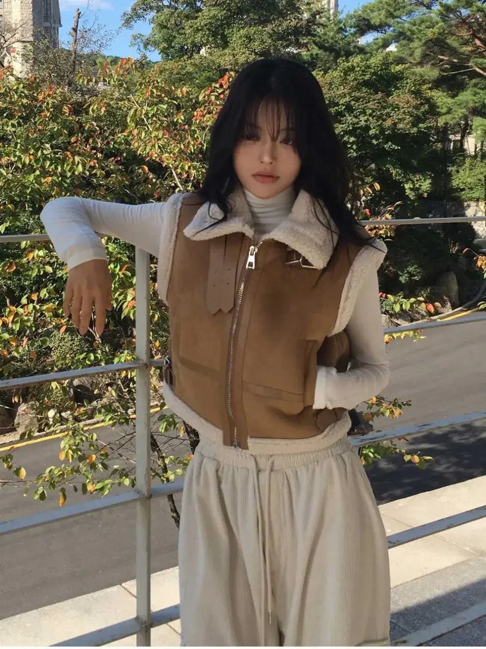 Gilet en laine d’agneau style coréen – Chaud et élégant Automne/Hiver