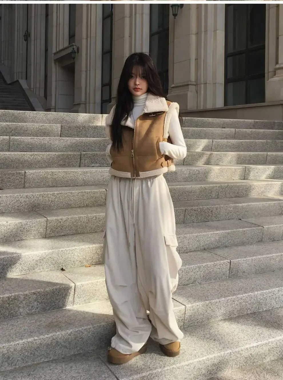 Gilet en laine d’agneau style coréen – Chaud et élégant Automne/Hiver