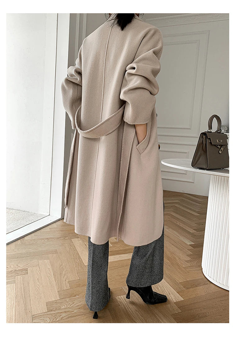 Manteau Long Femme 100 % Laine Australienne – Double Face & Double Boutonnage