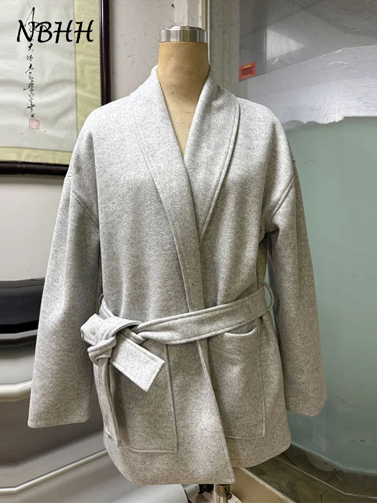 Cardigan Femme Épais Ceinturé en Laine Mélangée – Style High-Street Oversize