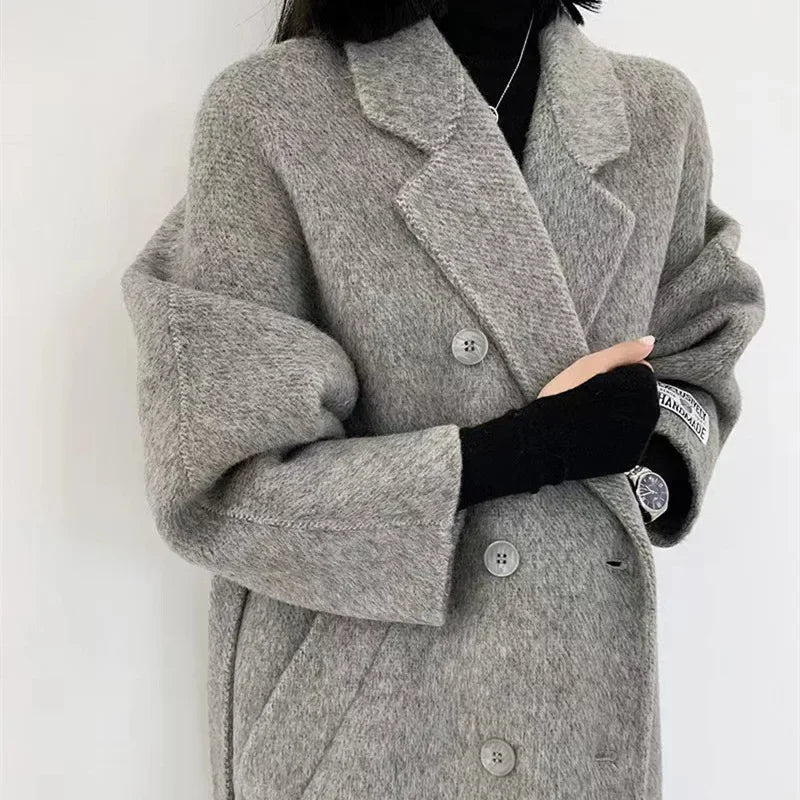 Manteau mi-long en alpaga double face – Style coréen chaud et élégant