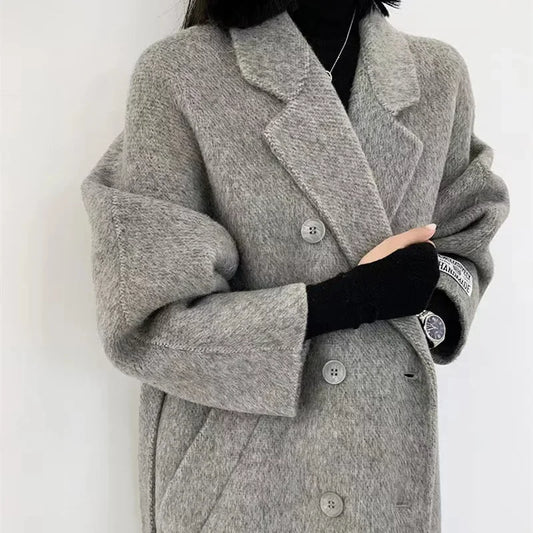 Manteau mi-long en alpaga double face – Style coréen chaud et élégant