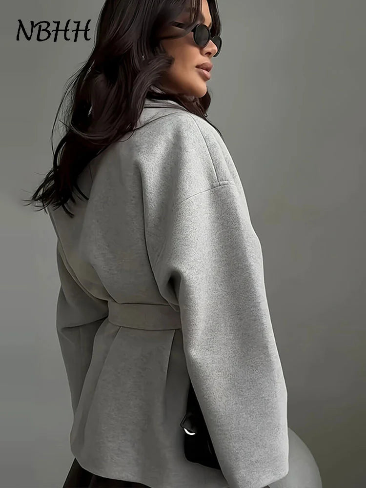 Cardigan Femme Épais Ceinturé en Laine Mélangée – Style High-Street Oversize