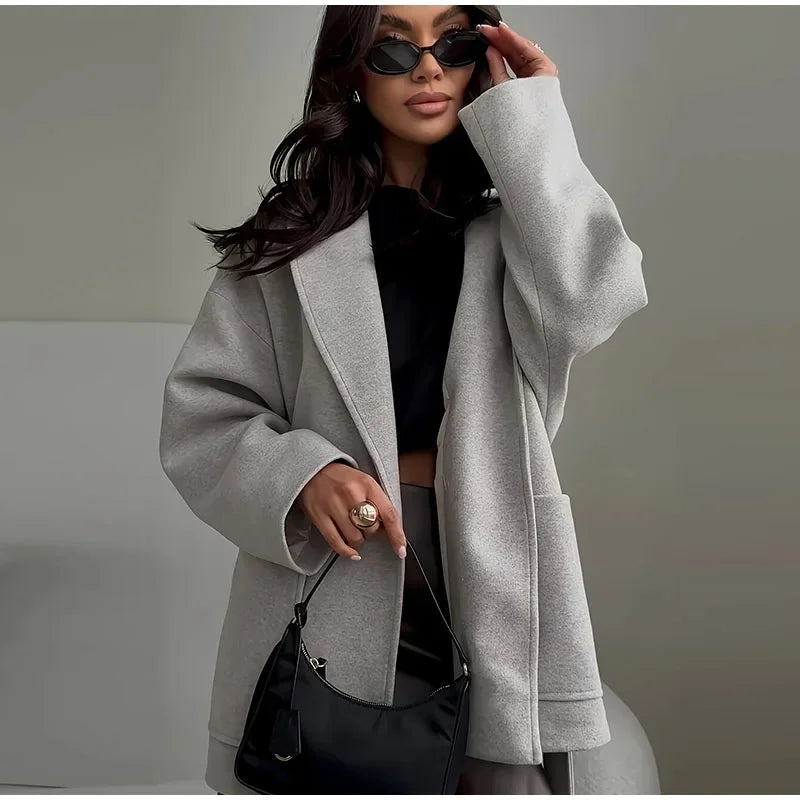 Cardigan Femme Épais Ceinturé en Laine Mélangée – Style High-Street Oversize