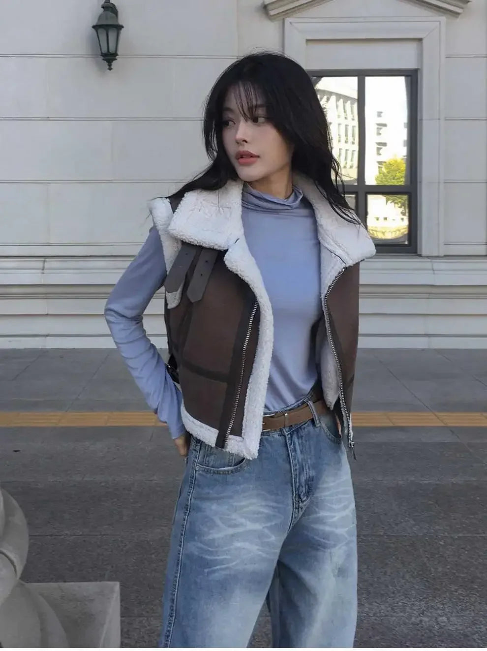 Gilet en laine d’agneau style coréen – Chaud et élégant Automne/Hiver