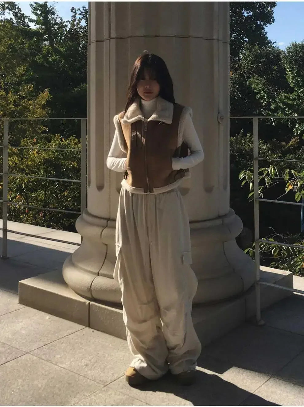 Gilet en laine d’agneau style coréen – Chaud et élégant Automne/Hiver