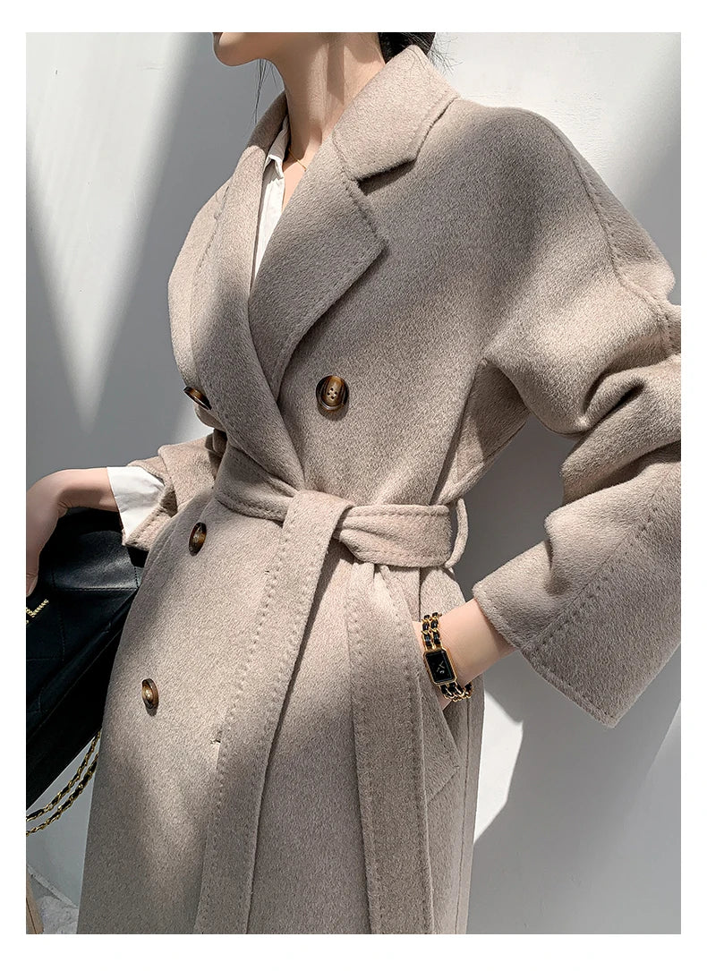 Manteau Long Femme 100 % Laine Australienne – Double Face & Double Boutonnage