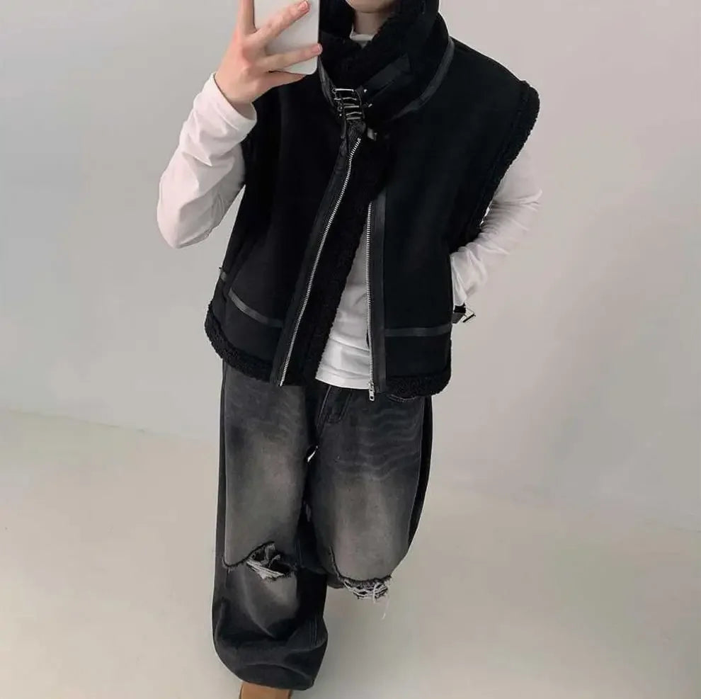 Gilet en laine d’agneau style coréen – Chaud et élégant Automne/Hiver