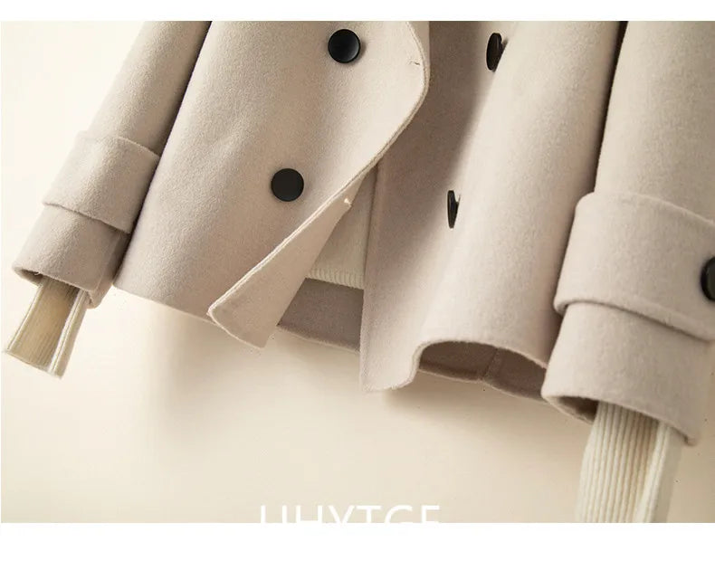 Manteau Court Femme Cachemire & Laine à Double Boutonnage – Style Élégant