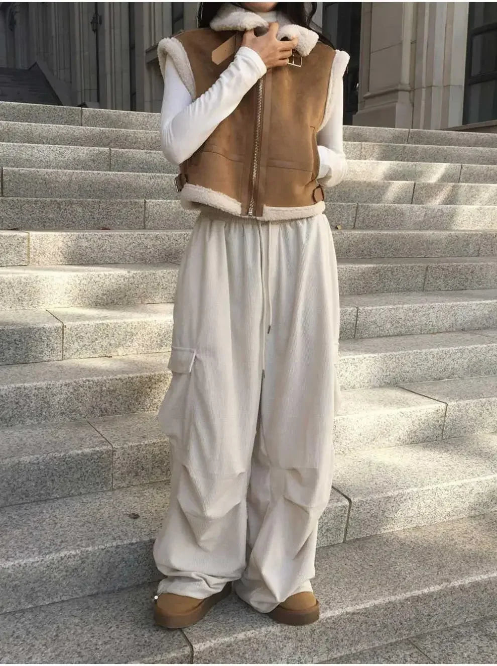 Gilet en laine d’agneau style coréen – Chaud et élégant Automne/Hiver