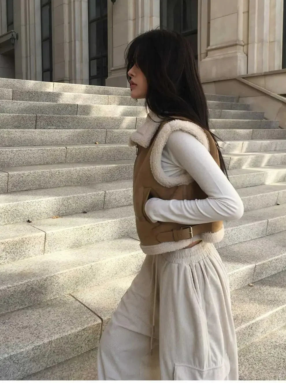 Gilet en laine d’agneau style coréen – Chaud et élégant Automne/Hiver