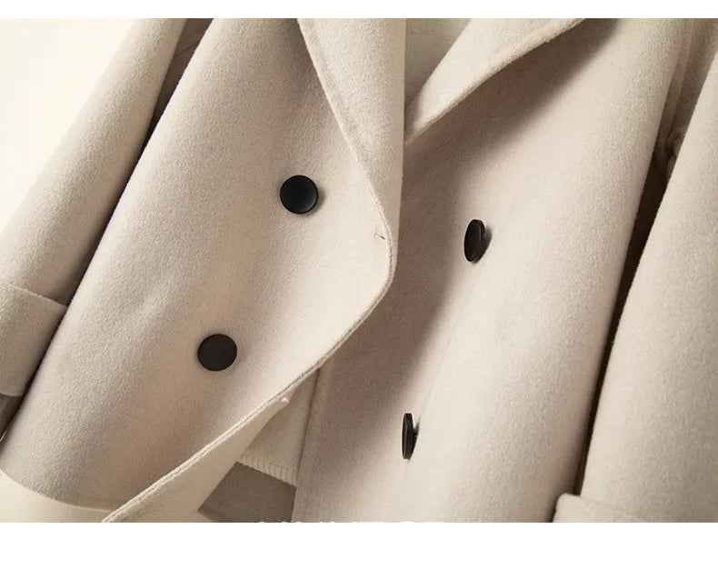 Manteau Court Femme Cachemire & Laine à Double Boutonnage – Style Élégant