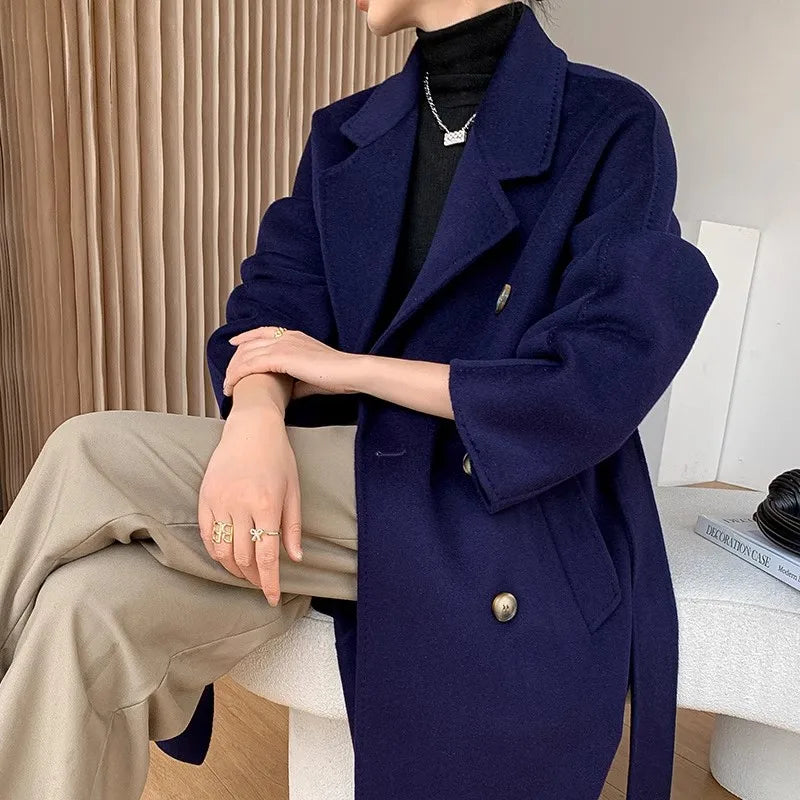 Manteau Long Femme 100 % Laine Australienne – Double Face & Double Boutonnage