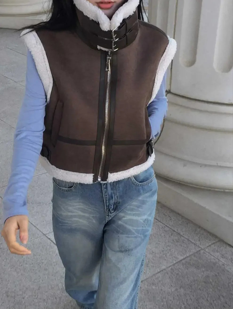 Gilet en laine d’agneau style coréen – Chaud et élégant Automne/Hiver