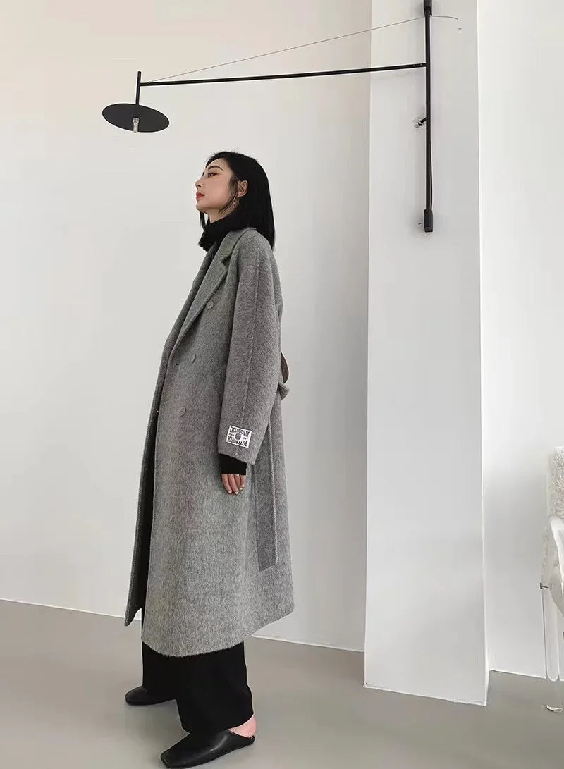 Manteau mi-long en alpaga double face – Style coréen chaud et élégant