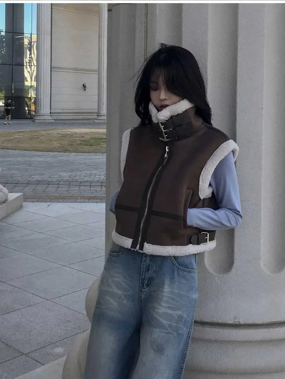 Gilet en laine d’agneau style coréen – Chaud et élégant Automne/Hiver