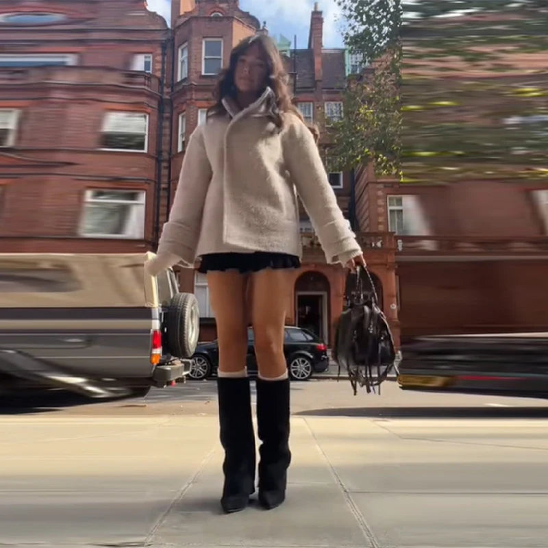 Veste femme vintage en laine mélangée – Chic Office Lady Automne/Hiver