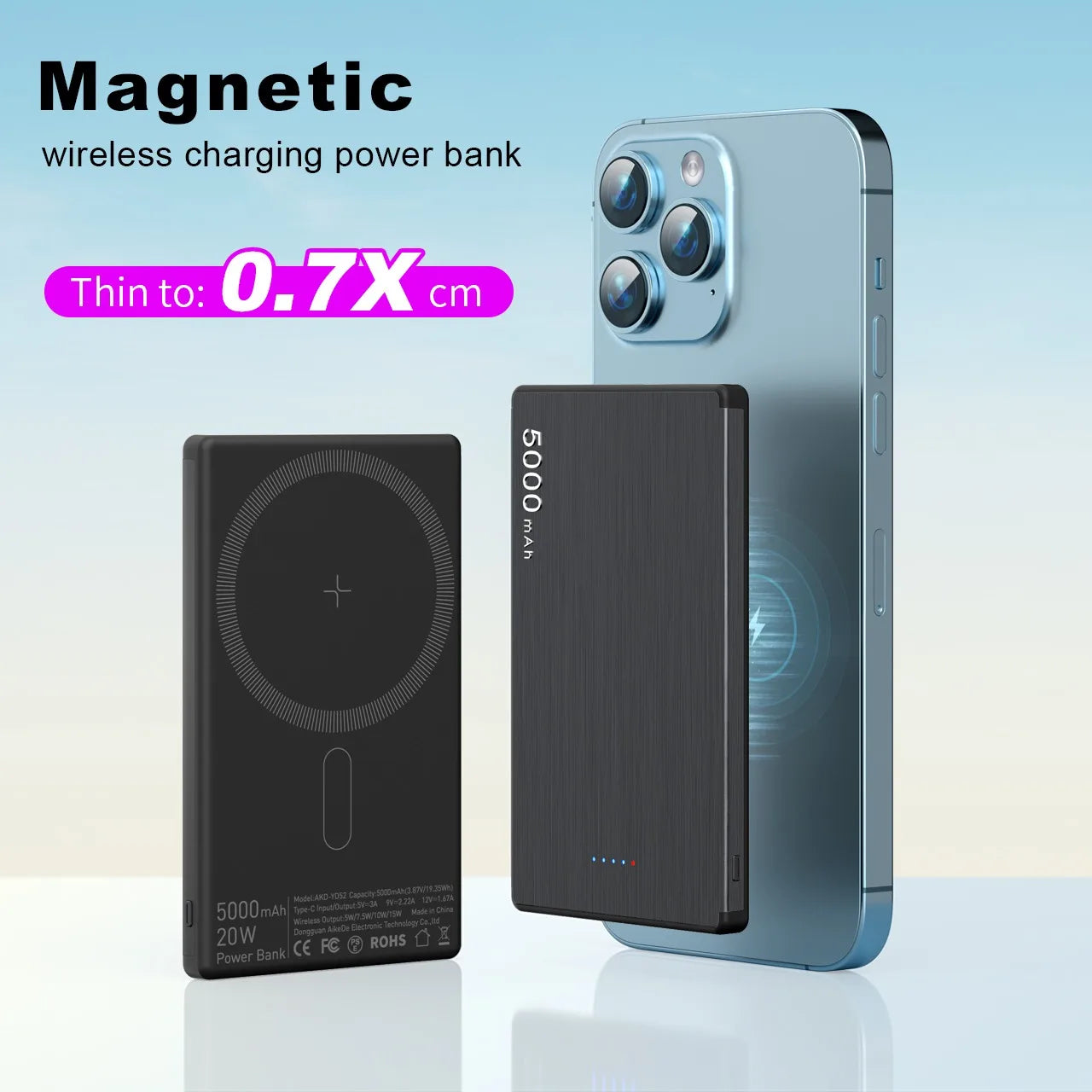 Ultra thin Magnetic Power Bank 5000mAh Super Fast Charging Wireless Powerbank Battery External Charger for IPhone Samsung Xiaomi
