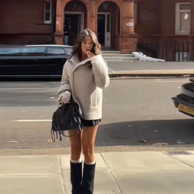 Veste femme vintage en laine mélangée – Chic Office Lady Automne/Hiver