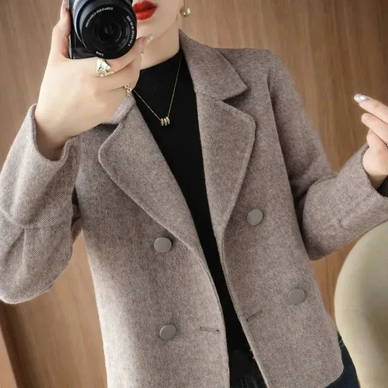 Manteau femme en laine mélangée (style casual, coupe slim)